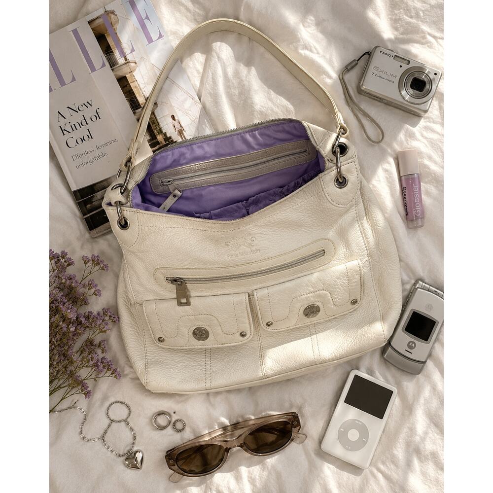 Stone Mountain White Leather Shoulder Bag Y2K Boho Purse
